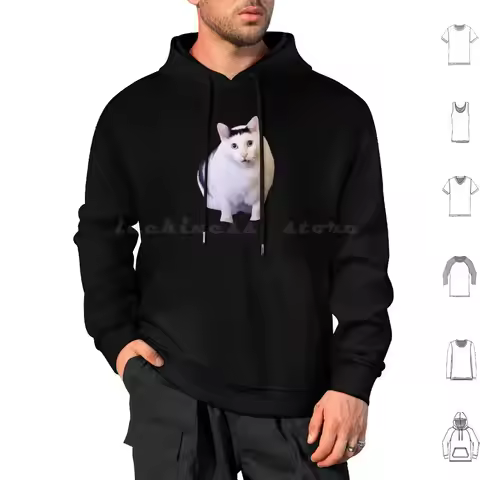 Huh Cat Chonky Ben Meme Hoodie Cotton Long Sleeve Cat Meme Huh Huh Cat Meme Goat Meme Goat And Cat M