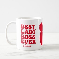 Best Lady Boss Ever Retro Red Custom Name Mug