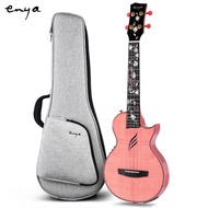 Enya Tenor Ukulele All Solid Flame Maple Ukulele with Built-in AcousticPlus Pickup and Deluxe Ukulele Case(EUT-E6 Pink)