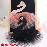 Pink black 3D chiffon swan pearl Patch for clothing T-shirt DIY Beaded applique accessories decorati