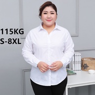 🍄Ready Stock⚡S-8XL Spring Plus Size White Shirt Women Long Sleeve Loose Korean Style Blouse Putih Murah Labuh Blause Wanita Baju Kemeja Perempuan