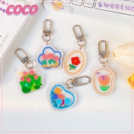 GANTUNGAN Small fresh transparent print tulip flower acrylic keychain pendant - coco_market