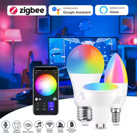 Zigbee Led Light Bulb E27 E14 GU10 Smart Lamp RGB+WW+CW Led Bulb Voice Control With Alexa,Google Hom