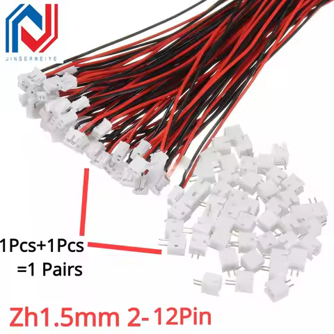 10 Pairs/lot Mini Micro ZH 1.5 2P 3P 4P 5P 6P 7P 8P 9P 10P 11P 12Pin JST Zh1.5mm Connector with Wire