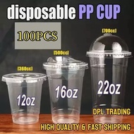 【100pcs】Plastic PP Y Cup PET w Lids SET (8oz, 12oz, 16oz, 22oz) 95mm Milktea Cups