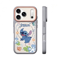 Sarung magnetik kartun Charming Stitch dengan rasa seperti kulit sesuai untuk iPhone 16 /12 Pro Max 
