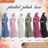 Pleated ABAYA JUBAH LACE JUBAH MUSLIMAH DRESS MUSLIMAH wanita Lengan panjang Belted Dress plus-size 