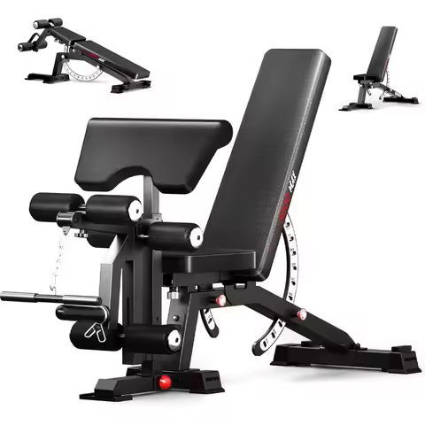 1200lbs Weight Bench with Leg Extension, Preacher Curl & Adjustable Flat/Incline/Decline for Home Gy