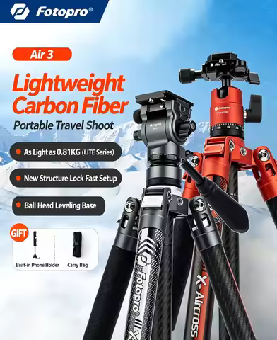 Fotopro X Aircross 3 Lite Professional Video Tripod Carbon Fiber Extendable Portable Lightweight 10k
