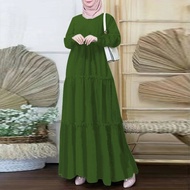 Dress Muslimah Wanita Muslim Abaya Dubai Lengan Panjang Pepejal Abaya Dubai Kasual Longgar Kaftan Tu