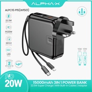 ALPHA·X W1501 Powerbank 15000mAh Fast Charge PD20W Built-in Cables LED Display
