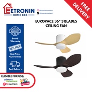 *Climate Voucher Eligible* EuropAce 36" 3 blades BLDC Ceiling Fan w Light ECF36H - WH/LW / ECF36H - 