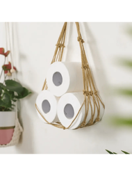 1個波西米亞風格紙巾架,掛壁馬桶紙架,雜誌和紙巾掛架,收納袋架適用於家庭和酒店裝飾