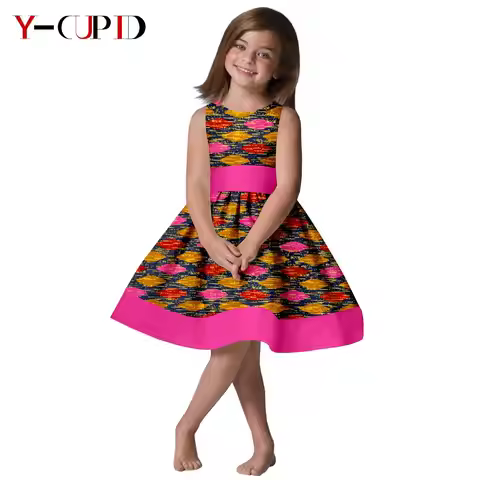 Summer African Clothes Dashiki Cotton Sleeveless Print Dresses Baby Girl Outfits Bazin Riche Childre