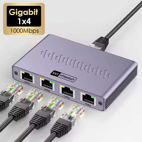 1000Mbps Ethernet 1x4 Splitter Gigabit RJ45 Cat6 LAN Internet 1 in 4 out Extension Coupler for PC La
