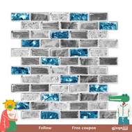 Vivid Tiles Blue Peel and Stick Tiles 3D Brick Effect Waterproof Kitchen Backsplash Decor Self Adhesive Wallpaper