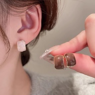 Khaki White Winter Elegant 925 Silver Plated Earrings Ear Studs Korean Jewelry