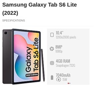 SAMSUNG GALAXY TAB S6 LITE 10.4" (SM-P613) Black, Android 14 4G RAM and 128G ROM, WIFI only. In very
