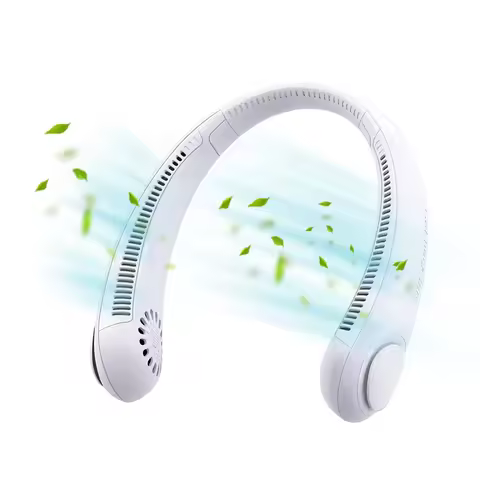 Wearable Bladeless Neck Fan, Rechargeable Portable Hanging Cooling Mini Fan with LED Light