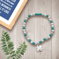 Akoya珍珠四葉草綠松石白松石手鍊 白松石手鍊 純銀手鍊 珠珠手鍊