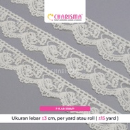 Charisma Tulle Embroidery Lace FRAB-3588 White - Embroidered Lace for Clothing 3cm Wide/ Price Per 1