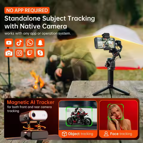 Hohem Gimbal iSteady M7 2025 new 3-Axis Cell phone stabilizer with AI Magnetic Fill Light 、Telescopi