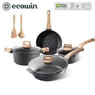 ecowin 10pcs Non Stick Cookware Set Die-Cast Granite Rock Frying Pan Set Induction Cookware Set (NO 