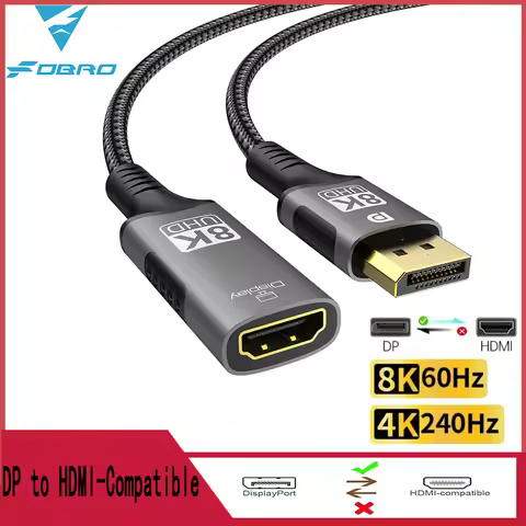 DP to HDMI-Compatible Adapter Display Port Male to HDMI Female Converter 8K@60Hz 4K@240Hz For PC HD 