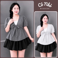 Women's Big Size Dress Set Peplum Babydoll Shirt with Bow Tie and Cute Pumpkin Skirt A360+CV413