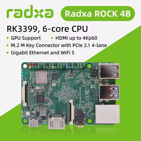 Radxa ROCK 4B RK3399, 6-core CPU SBC, HDMI with 4K Output, WiFi 5, Gigabit Ethernet and PCIe 2.1, Si