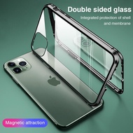 For iPhone 11 Pro Max XR XS MAX X 8 7 6 6s Plus 360 Metal Magnetic Adsorption Phone Case For iPhone SE 2020 Double Sided Glass Front+Back 9H tempered glass Back Cover Available