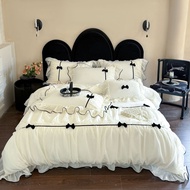 【Super low price】Romantic Lace Princess Black Bow Bedding Set Pink Korean Style Duvet/Comforter Cove