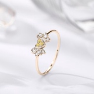 黃鑽石14k金心形訂婚戒指 獨特丘比特之翼結婚戒指 天使翅膀鑽戒