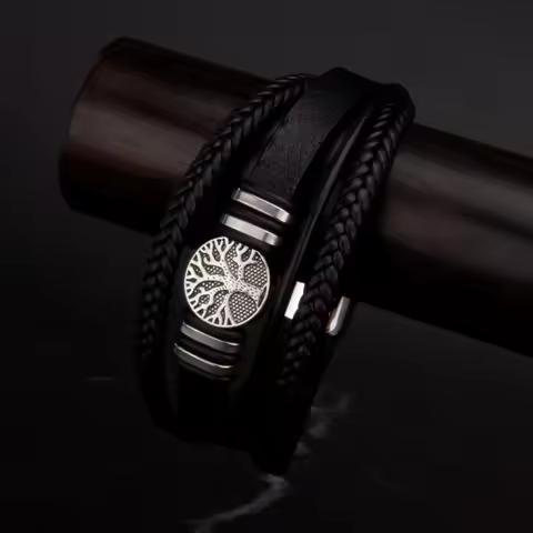 11 Types Woven Leather Man Bracelets Gift Zinc Alloy Bracelet For Man Black Rope Hand-woven Multi-la
