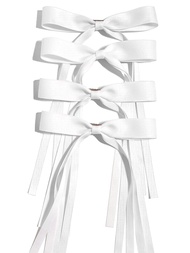 Ayesha Hair Bows Clips Ribbon Bowknot with Long Tail 4pcs White Hair Bows Barrettes Hair Accessories