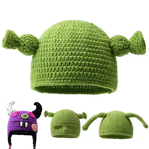 Unisex Balaclava Monster Shrek Hat Wool Winter Warm Knitted Hats Green Funny Beanie Skullies Cap for