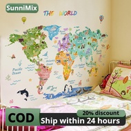 Animal World Map Wall Stickers Home Decor PVC Decorations Wall Decals for Living Room Baby Room Chil