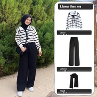Liana Outfit Set Women Hijab Sweater Striped Loose Pants Pashmina Daily Outfit College Ootd