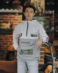 Uniklo Jaket Cagoule Waterproof Putih Abu Rocket Queen