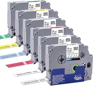 TITBIT 6 Pack TZe/TZ Label Maker Tape 9mm 3/8 Inch Colored Work for Brother P Touch PT-H110 PTD-460B