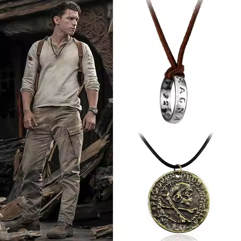 Movie Game Uncharted 4 Necklace Nathan Drake Cosplay Ring Leather Code Ancient Vintage Pendant Jewel