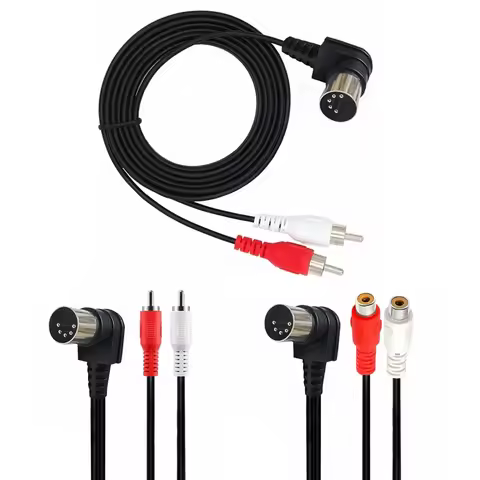 90 Degree Right 5Pin DIN Male MIDI Cable To 2 Dual RCA Male Plug Adapter 5pin 2RCA Audio Cord For Na