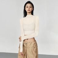 ItGirl American Retro Long Sleeve Yoga T-Shirt Mesh Short Crop Top Spicy Girl Top Nylon Fiber Autumn