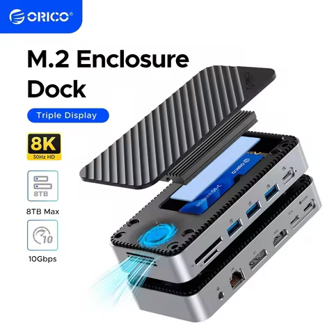 ORICO M2P11 USB C Display HUB with Cooling Fan M.2 NVMe SATA SSD Enclosure External 10Gbps HDMI-Com 