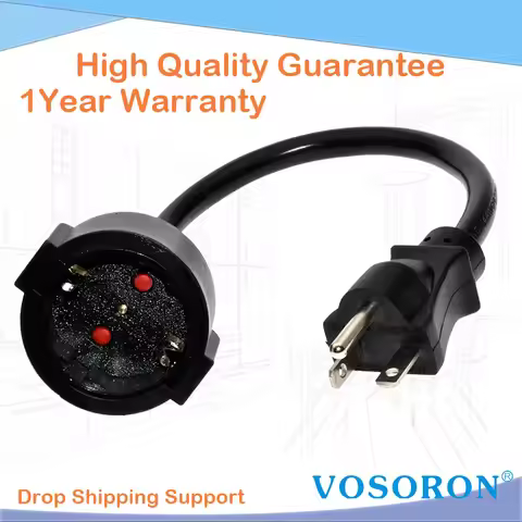 US to CEE7/3 European Schuko Female Socket Extension Cord,1ft 30cm,NEMA 6-20P Plug to European EU CE