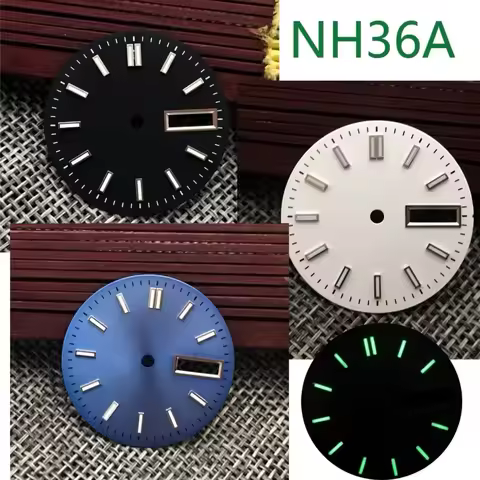 28.5mm NH36 Watch Dial Double Date Watch Faces with Green Luminous Modification Parts for NH36A/4R/7
