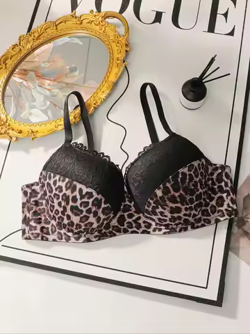Viomisha Women Plus Size Bra with Leopard Print Push Up Bras with Steel Ring Underwire Underwear Eve