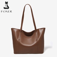 FOXER branded tote bag for women split cowhide leather ladies handbag shoulder bag large capacity