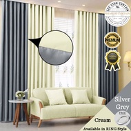 Ready stock in Malaysia - X33-RING type modern curtain curtain semi blackout curtains door curtain window curtain | modern color, curtains mix color thick fabric (free eyelet/free ring) 85% blackout curtain-cream + Silver Grey