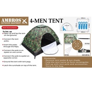 Ambros X 4-Man Camping Tent (2m x 2m x 135cm) - Foldable Easy Setup Outdoor Camp with Carry Bag (Cam